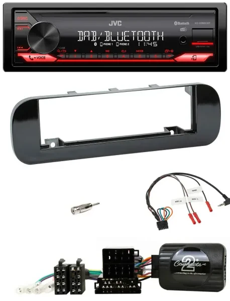 JVC Bluetooth USB DAB Lenkrad Autoradio für Fiat Panda 12-20 schwarz glänzend