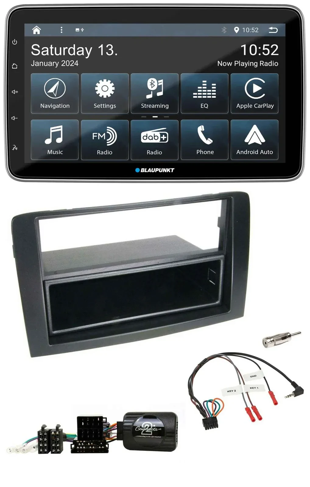 Автомагнитола Blaupunkt USB, DAB, SD, Bluetooth, совместимая с кнопками на руле, для Fiat Idea (2006–2012) черный