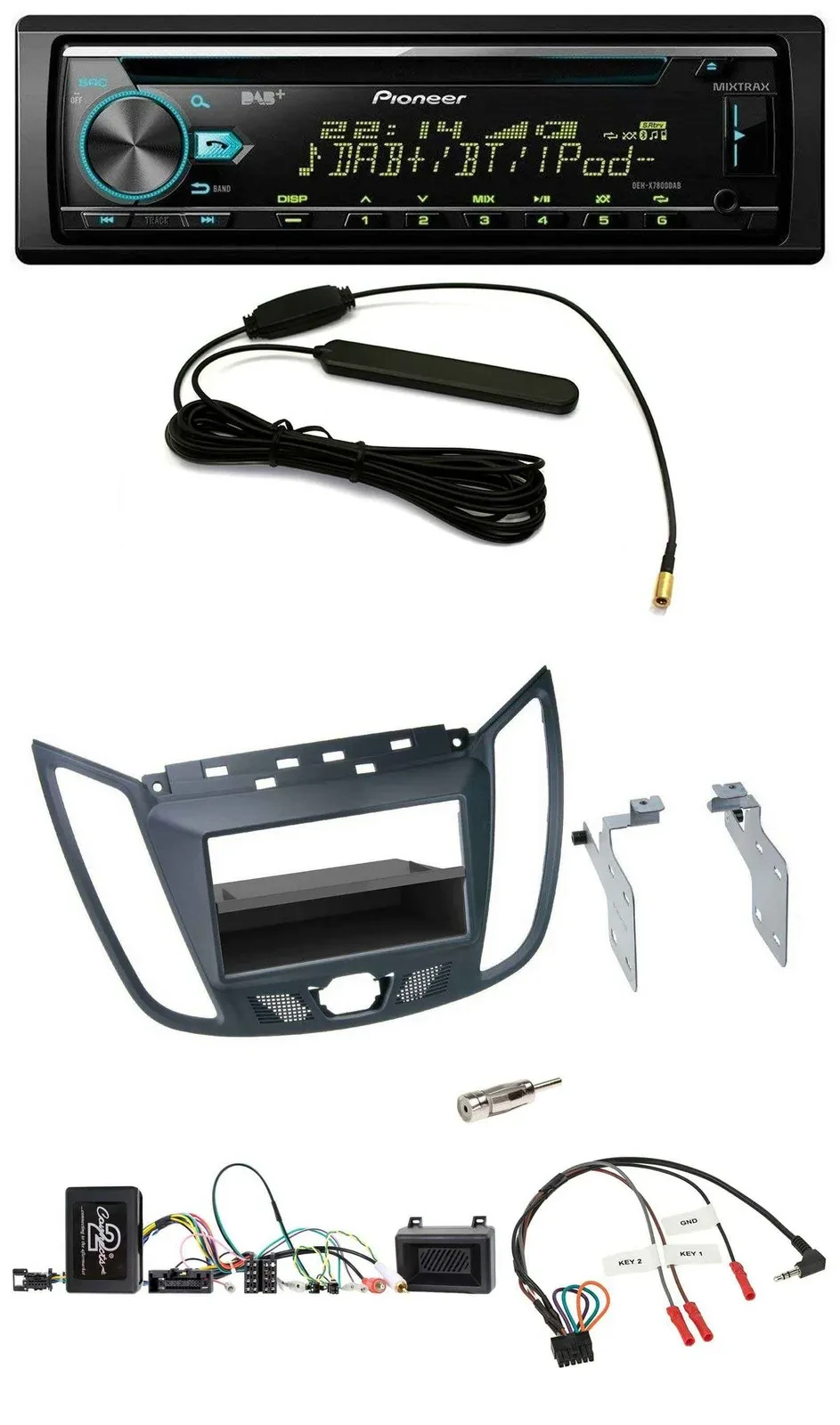 Pioneer CD MP3 Lenkrad DAB USB Autoradio für Ford C-Max Kuga dunkelgrau