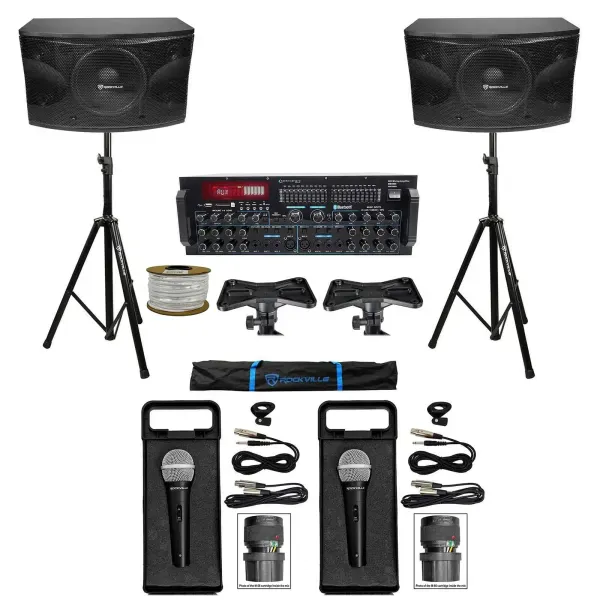 Rockville Karaoke Machine System w/(2) 12" Speakers+Bluetooth Pro Mixer Amp+Mics