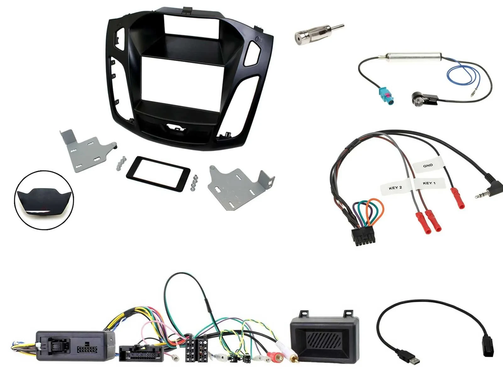 Автомагнитола Caraudio24 2-DIN (комплект установки, адаптер рулевых кнопок) для Ford Focus 2014–2018