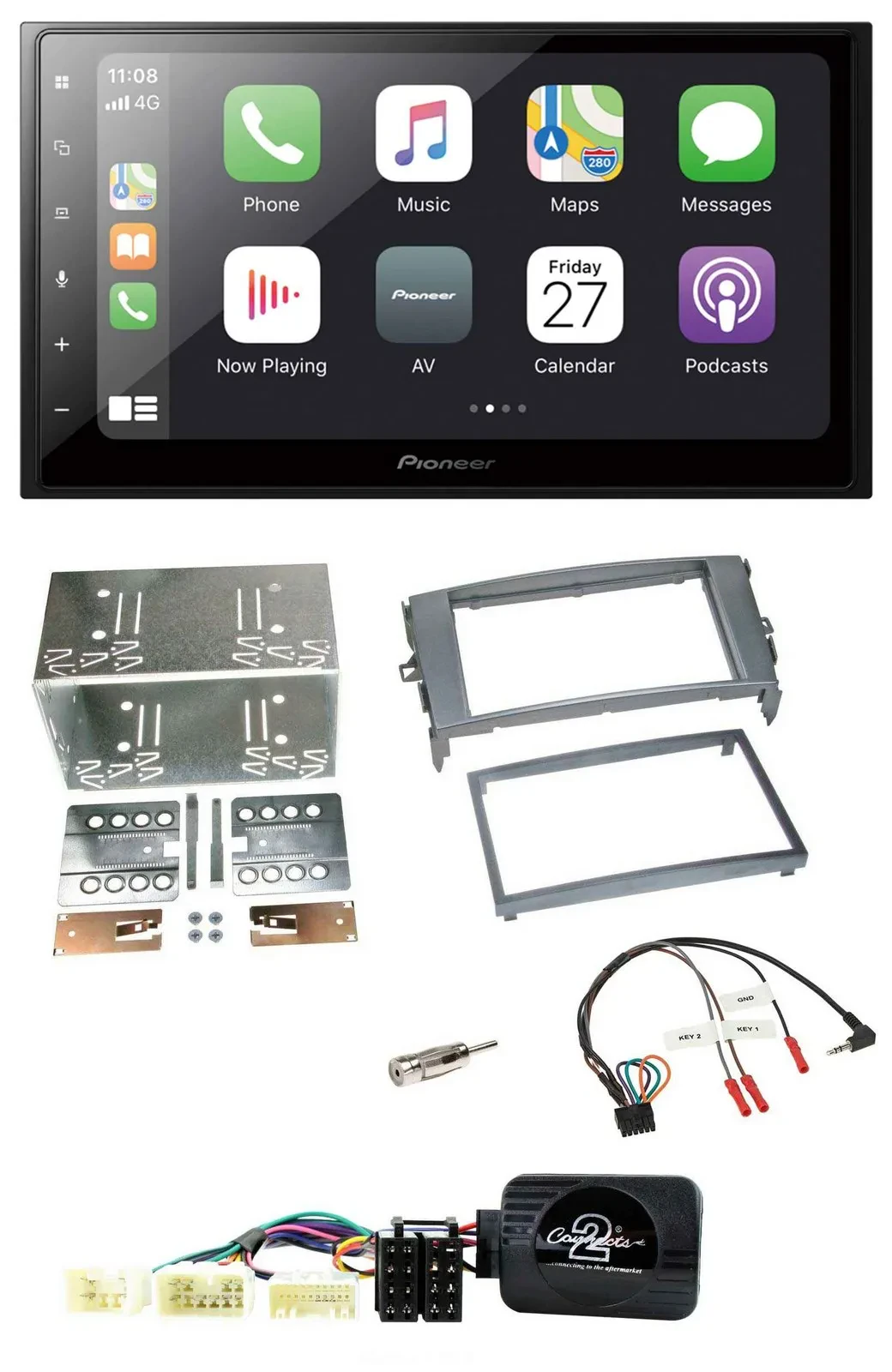 Автомагнитола для Toyota Auris (2007–2011) Pioneer 2DIN, Bluetooth, DAB, USB, антрацит, поддержка управления на руле