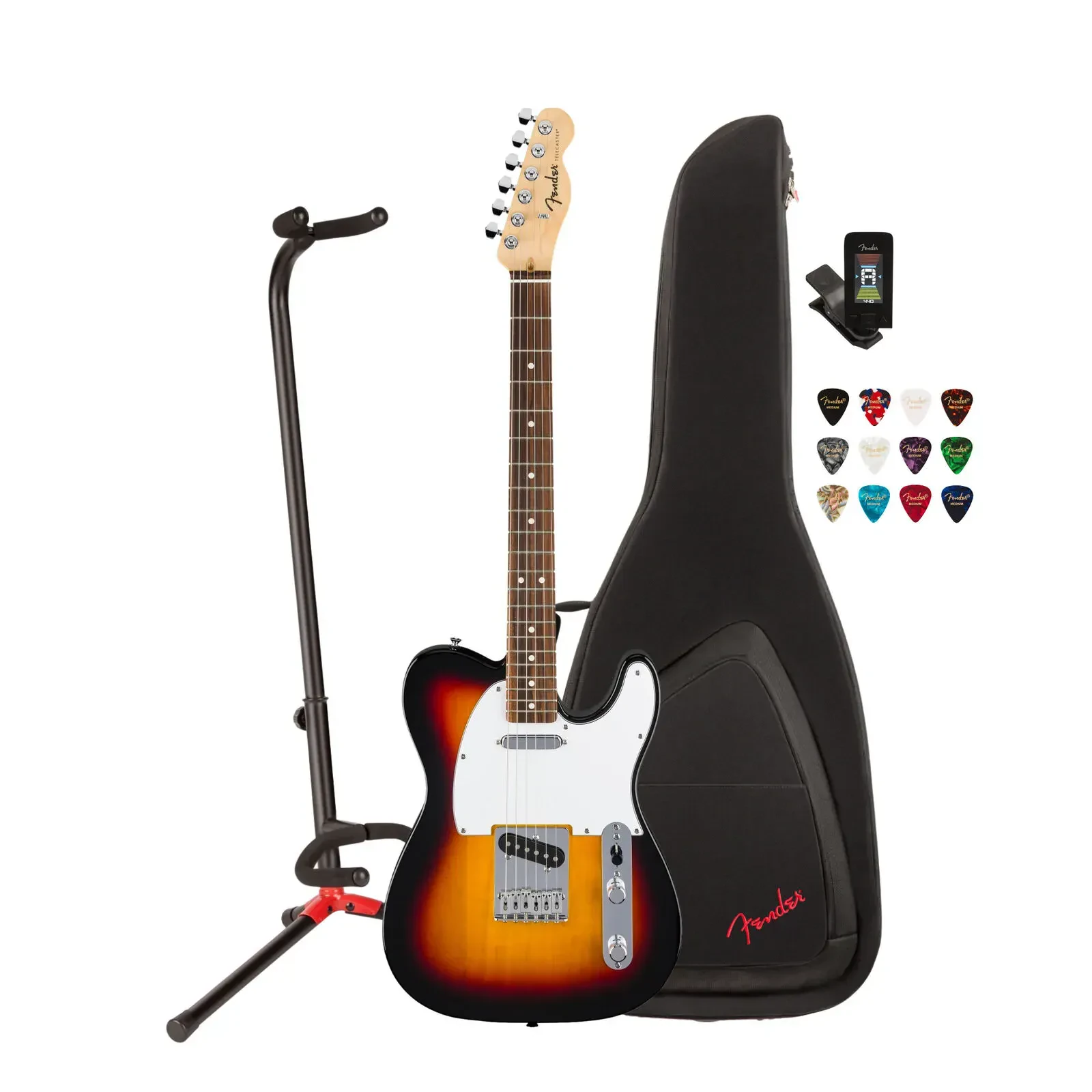 Fender Standard Telecaster 6 String Electric 3 Color Sunburst Guitar Bundle