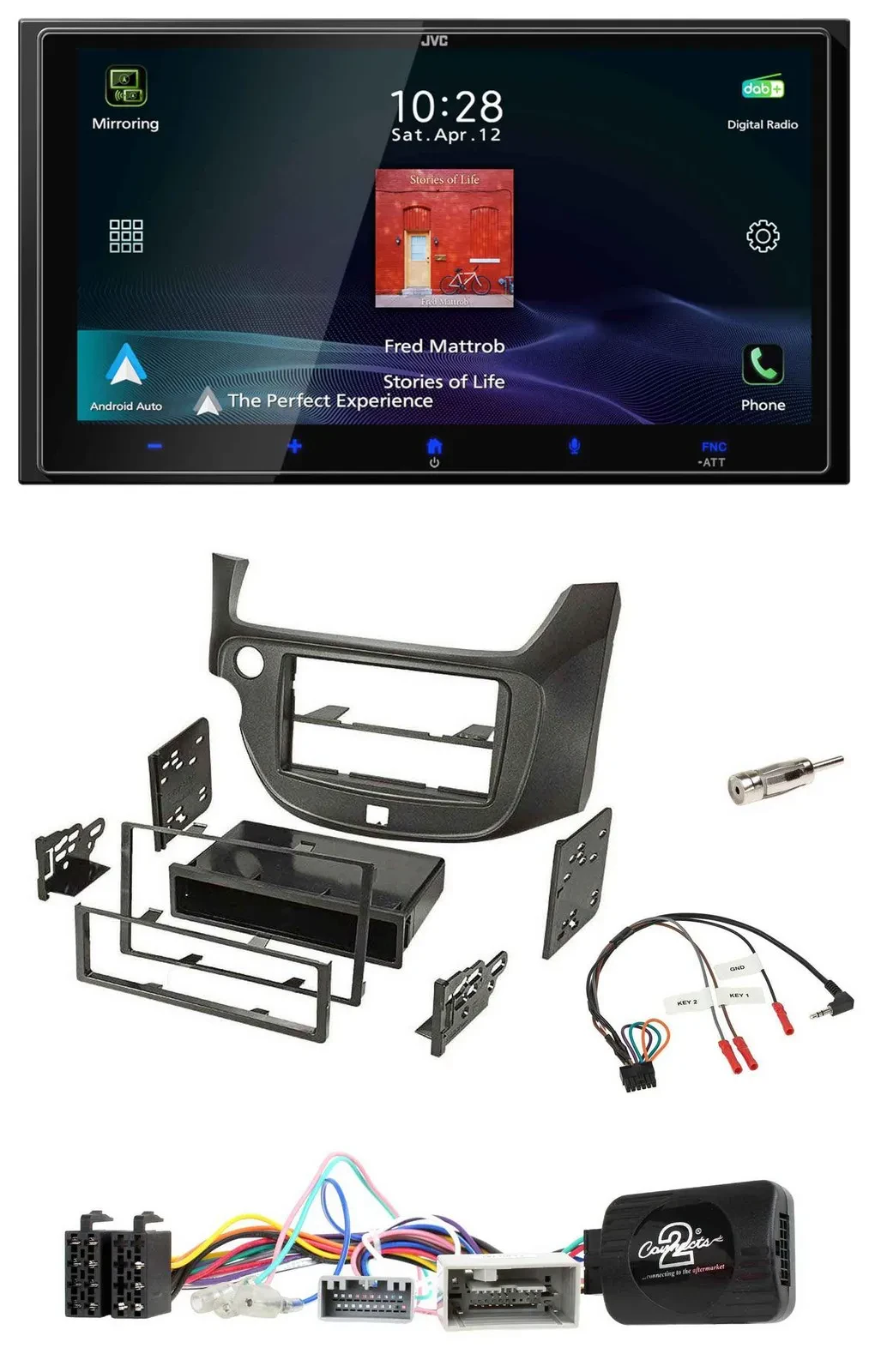 JVC USB Bluetooth 2DIN DAB Lenkrad Autoradio für Honda Jazz ab 14 dunkelgrau