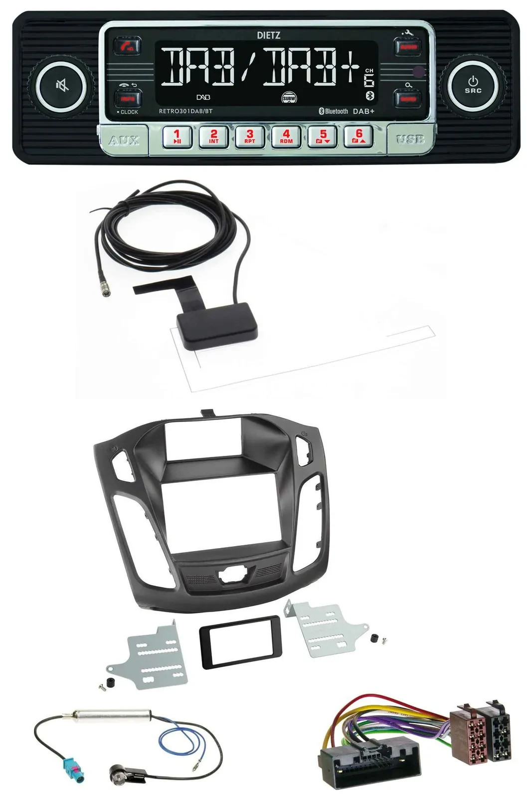 Dietz DAB Bluetooth USB MP3 Autoradio für Ford Focus (DYB, 2011-2014)