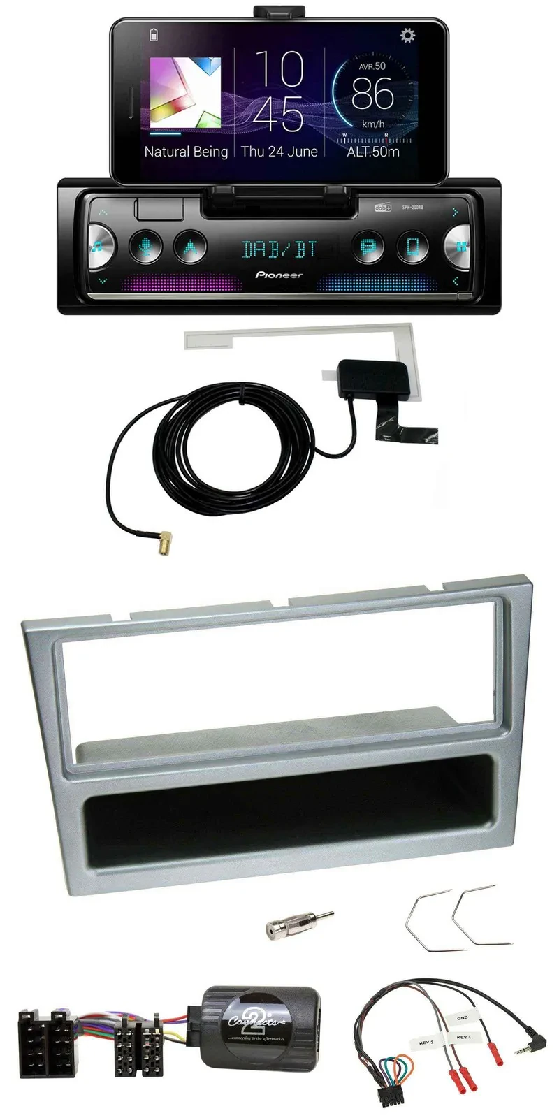 Pioneer DAB Bluetooth Lenkrad USB Autoradio für Opel Corsa C 2000-2004 silber