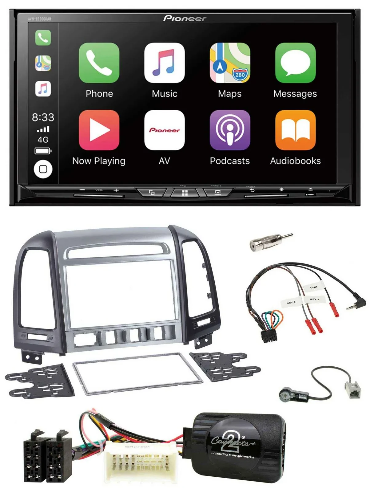 Pioneer 2DIN Lenkrad USB DAB DVD Bluetooth Autoradio für Hyundai Santa Fe 4 Scha