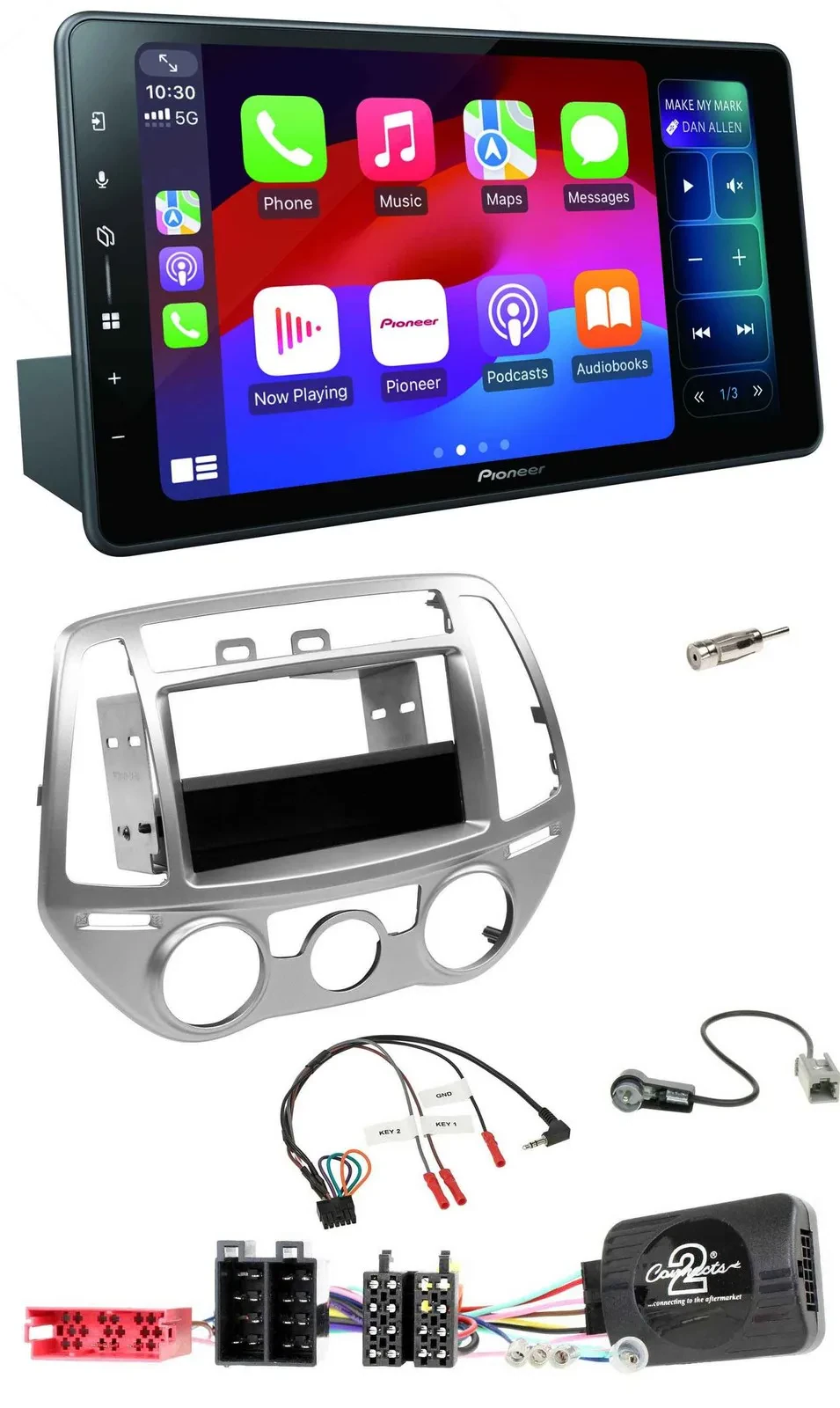Автомагнитола Pioneer для Hyundai i20 2012–2014 Bluetooth, DAB, USB, серебристая, поддержка кнопок на руле