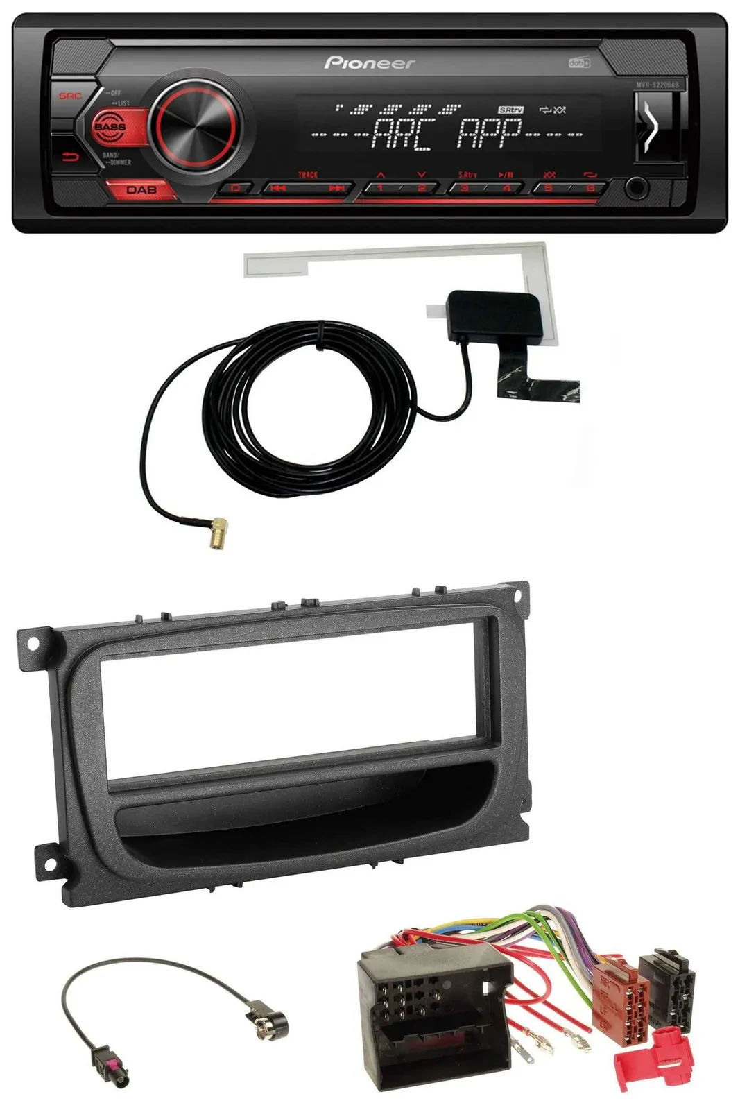 Pioneer 1DIN USB DAB MP3 AUX Autoradio für Ford C-Max Focus Galaxy ab 2007 Ablag