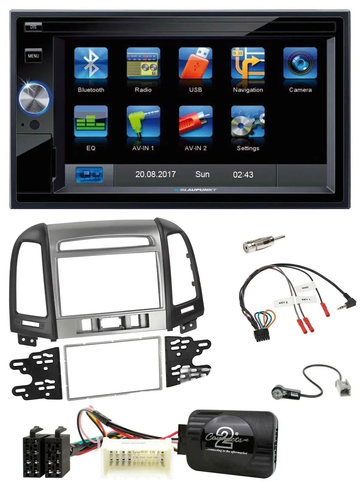 Автомагнитола Blaupunkt 2DIN, USB, Bluetooth, навигация TMC для Hyundai Santa Fe 3