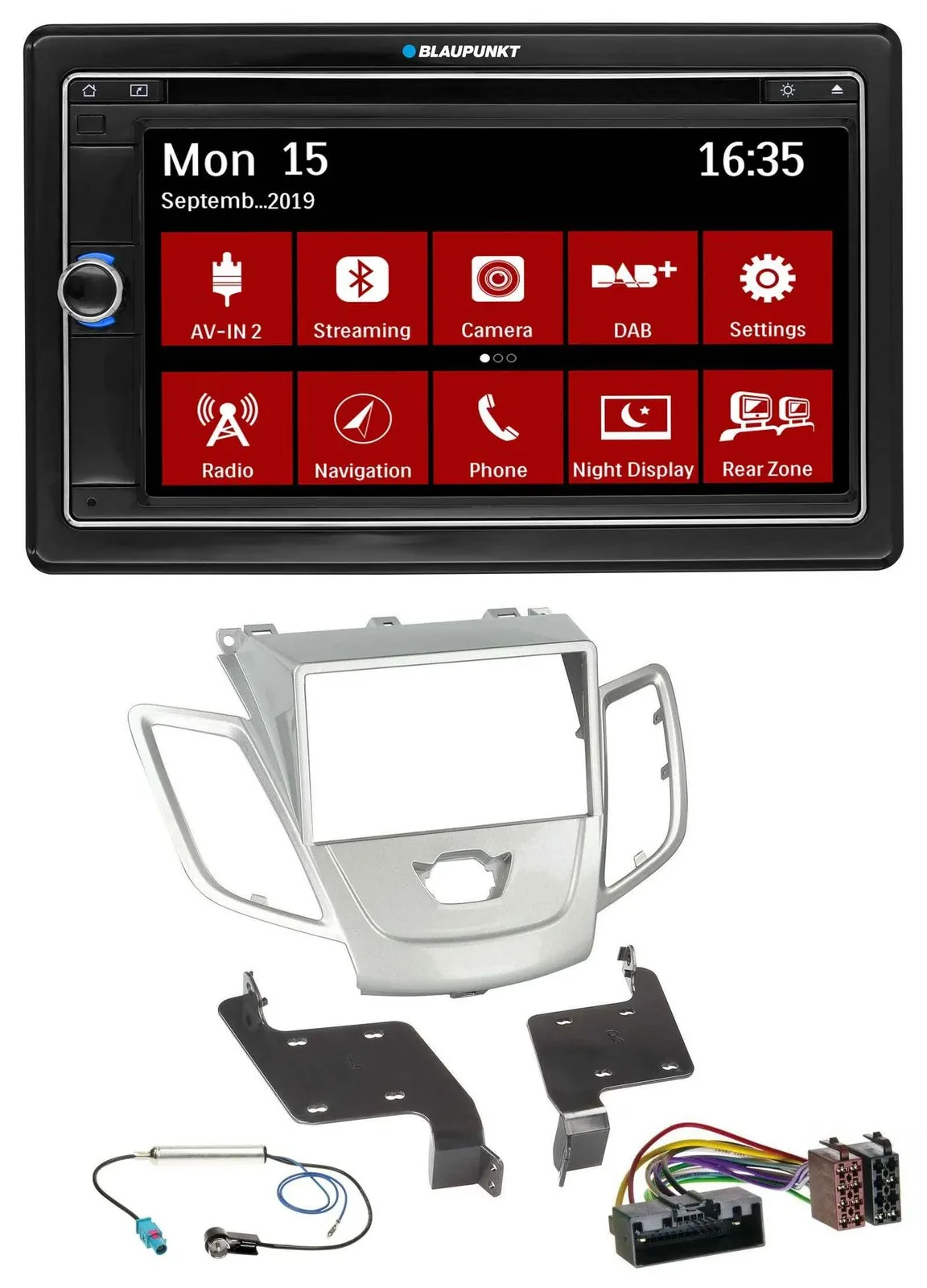 Автомагнитола для Ford Fiesta 2010–2017 Blaupunkt 2DIN, Bluetooth, DAB, USB, DVD, MP3, серебристая