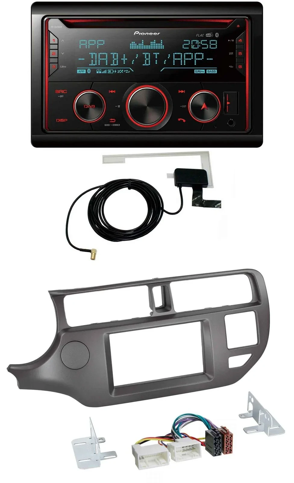 Автомагнитола для Kia Rio UB 2011–2014 Pioneer 2-DIN MP3 DAB USB CD Bluetooth, антрацит