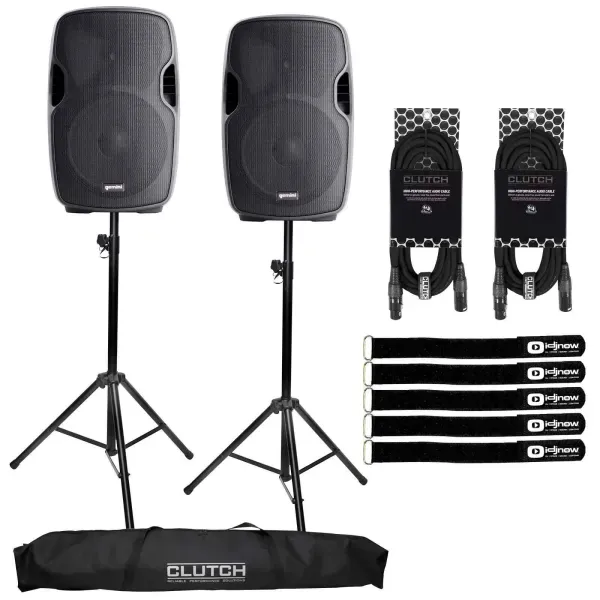 (2) Gemini AS-1500BLU 15" Active Bluetooth Speakers with Tripod Stands