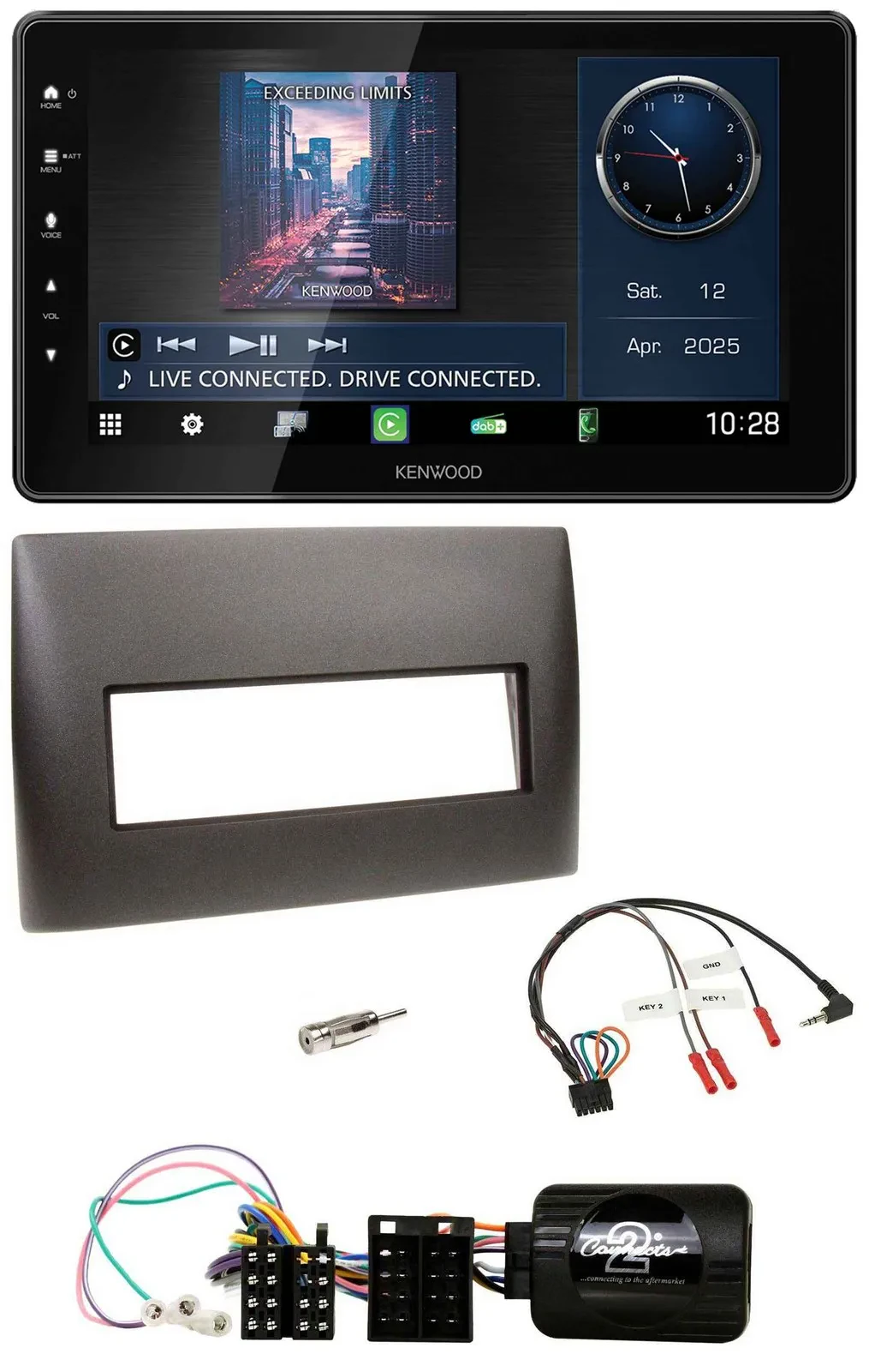 Kenwood Lenkrad Bluetooth USB DAB Autoradio für Fiat Stilo 2001-2007 schwarz