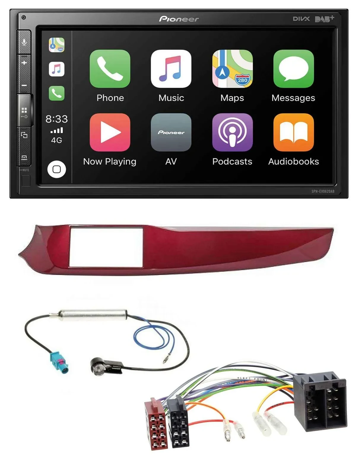Автомагнитола для Alfa Romeo Giulietta (2010–2013) Pioneer 2-DIN, USB, MP3, DAB, Bluetooth, красный глянец