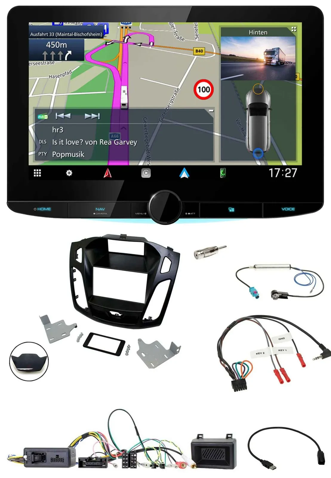 Kenwood Bluetooth DAB TMC 2DIN Lenkrad USB Navigation für Ford Focus 2014-2018