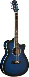 Oscar Schmidt OACEFTBL Transparent Blue Auditorium Acoustic Electric Guitar