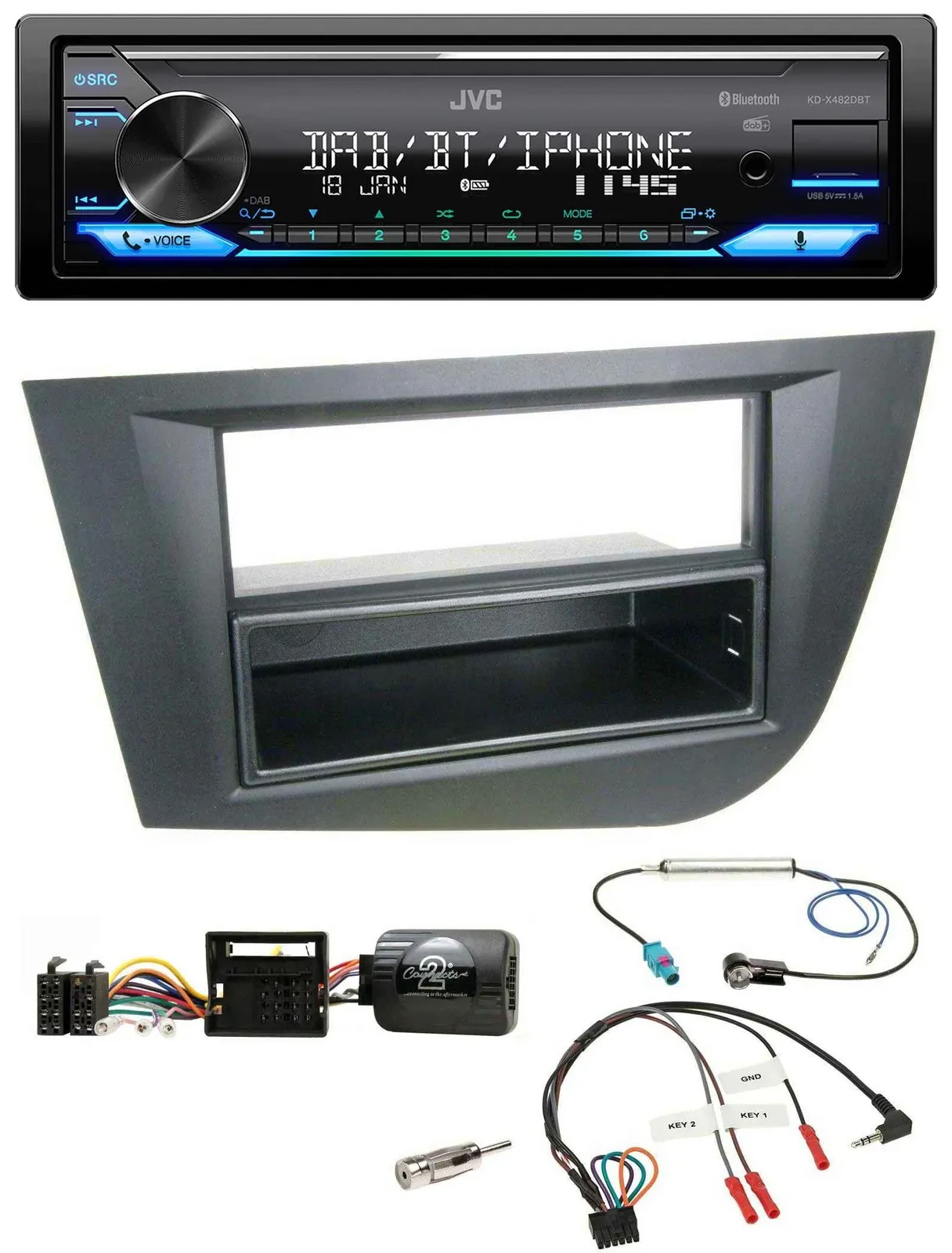 JVC Bluetooth DAB USB Lenkrad Autoradio für Seat Leon 2005-2010 schwarz