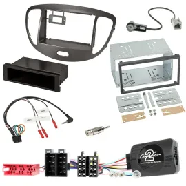 Einbauset Lenkradadapter Doppel DIN Autoradio für Hyundai i10 2009-13 dunkelsilb