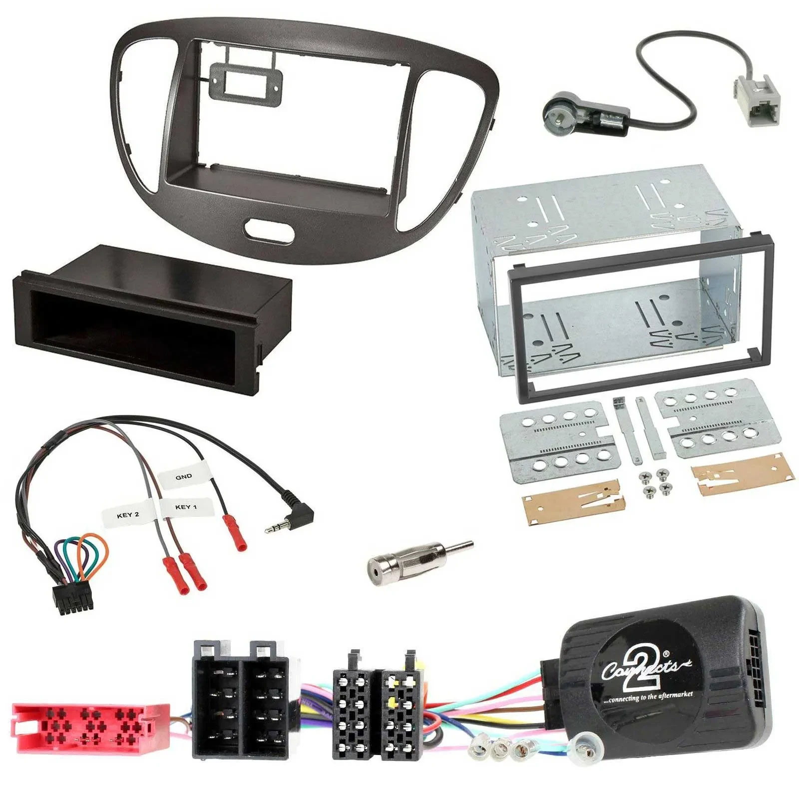 Einbauset Lenkradadapter Doppel DIN Autoradio für Hyundai i10 2009-13 dunkelsilb