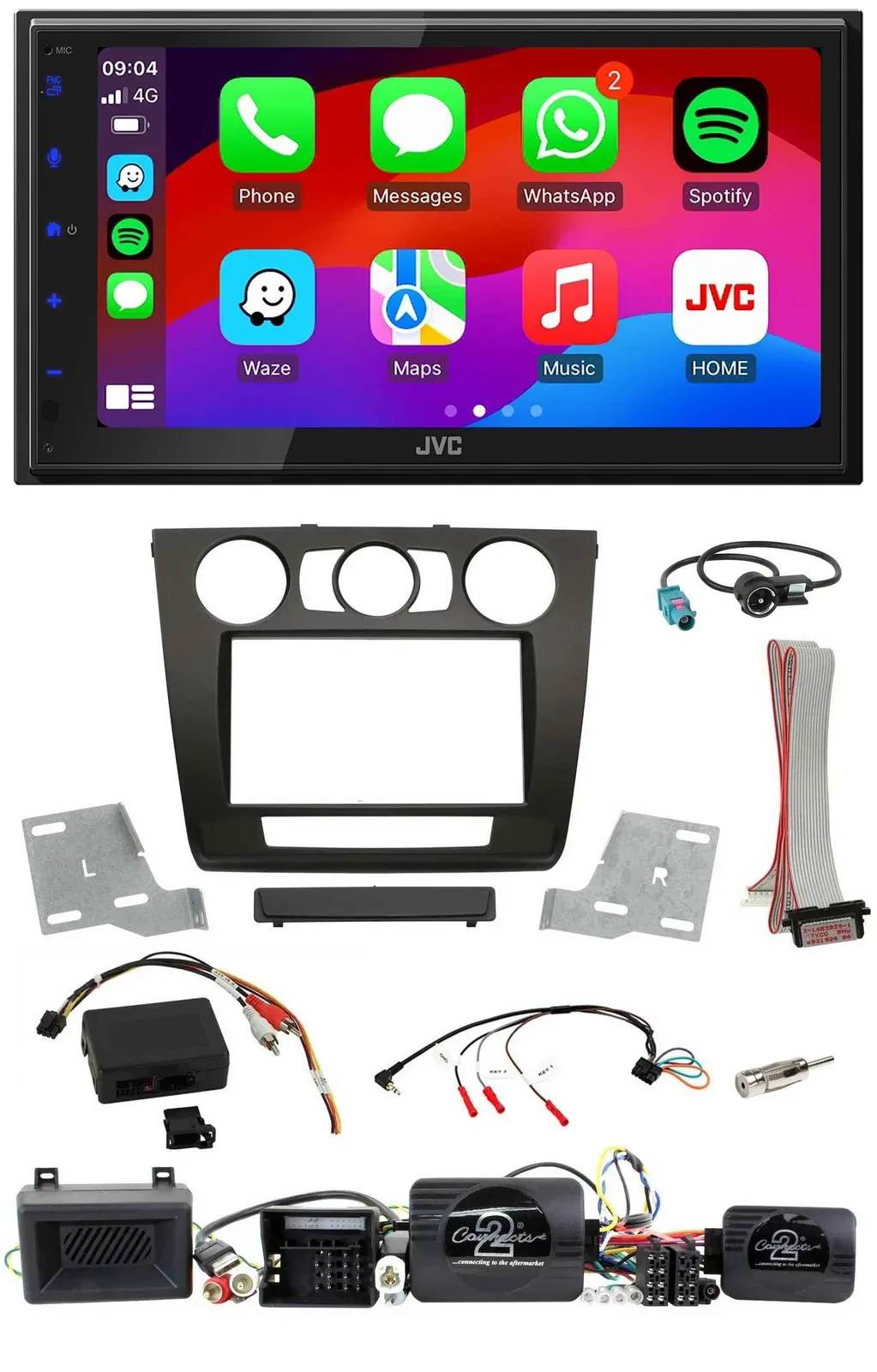 JVC Bluetooth USB Lenkrad 2DIN DAB Autoradio für BMW 1er Aktiv PDC man. Klima 07