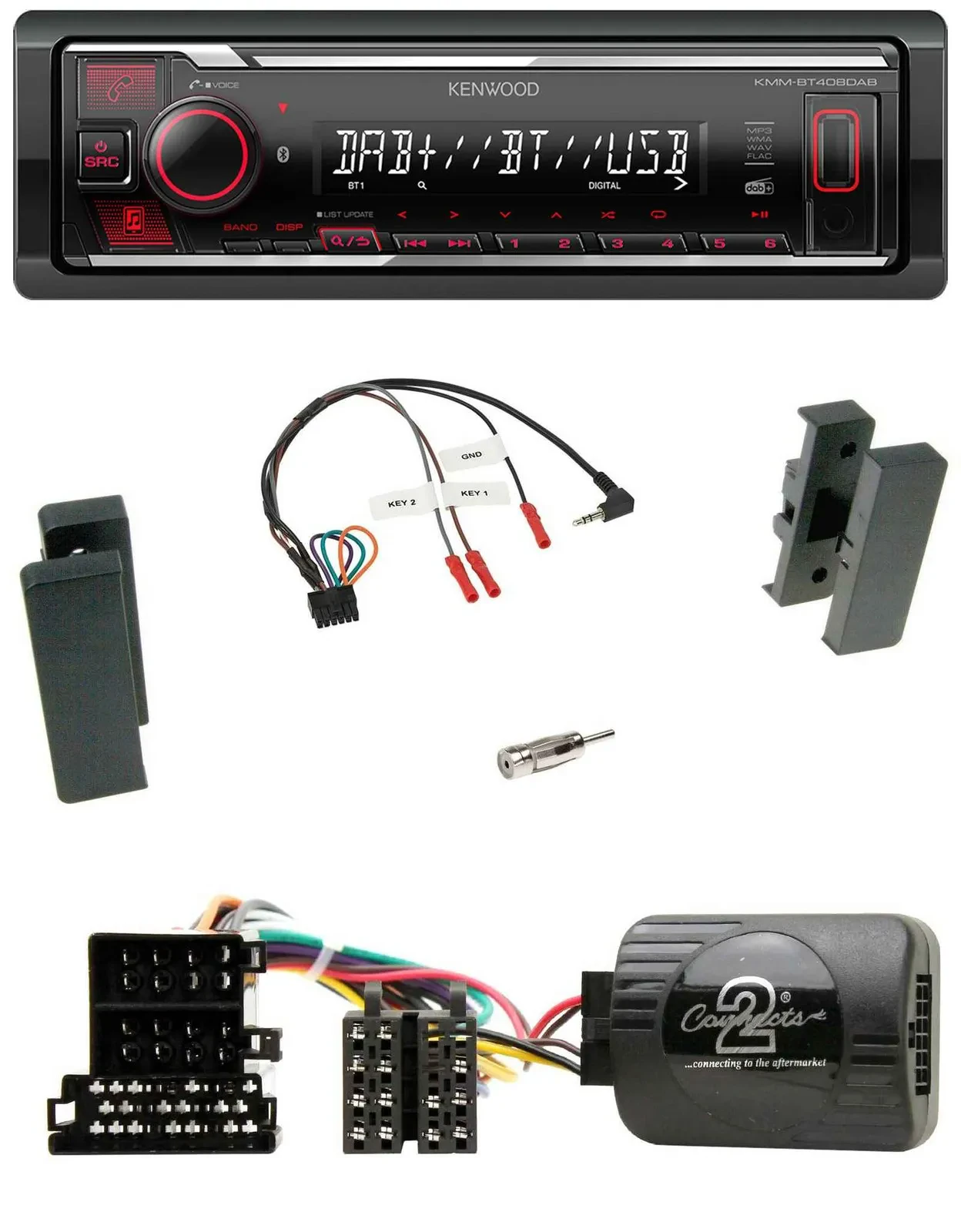 Автомагнитола Kenwood Bluetooth USB DAB для Seat Leon 2002–2006 и Toledo с 2002, совместимая с кнопками на руле