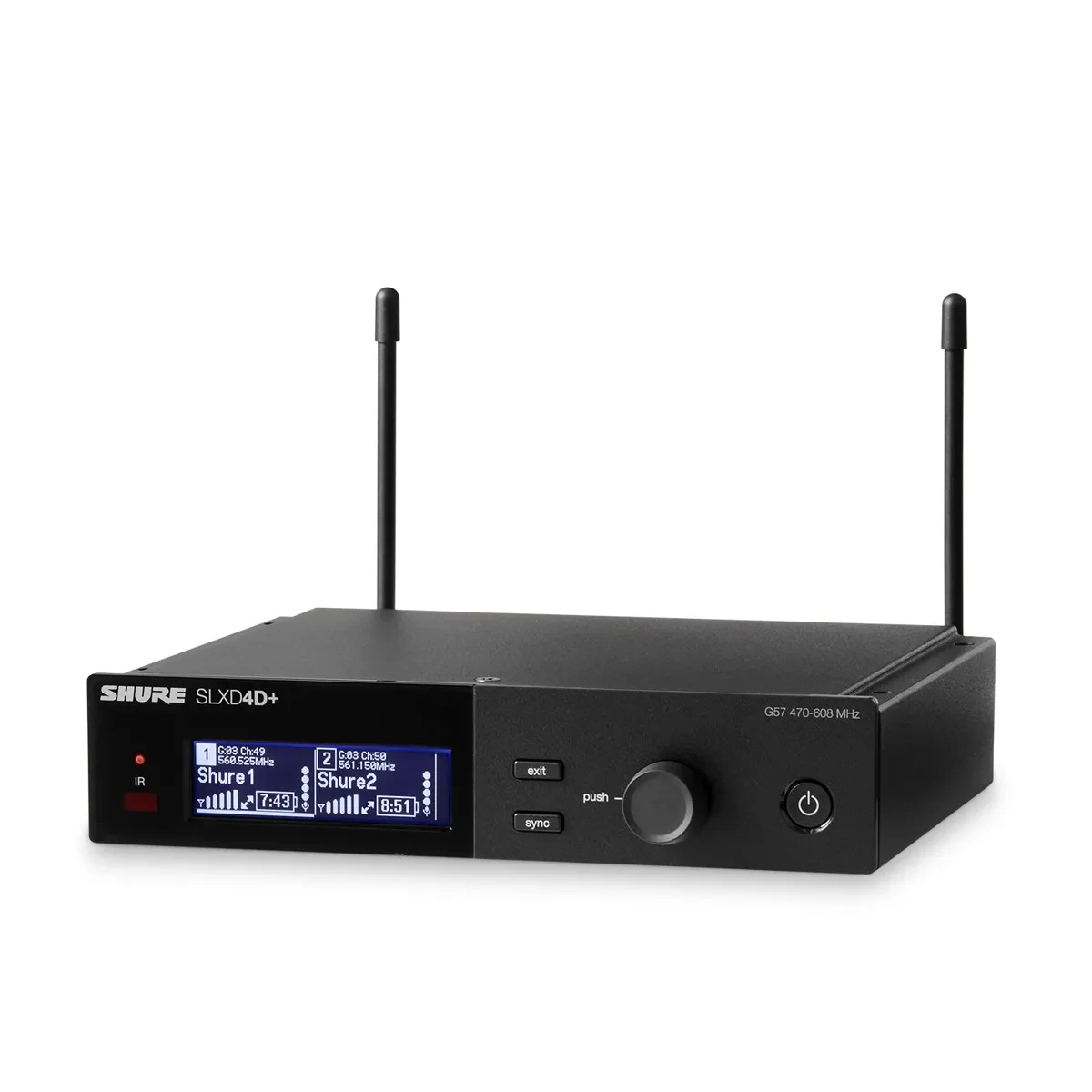 Shure SLXD4D+ Dual-Channel Digital Wireless Rackmount Receiver, G57: 470-608MHz,