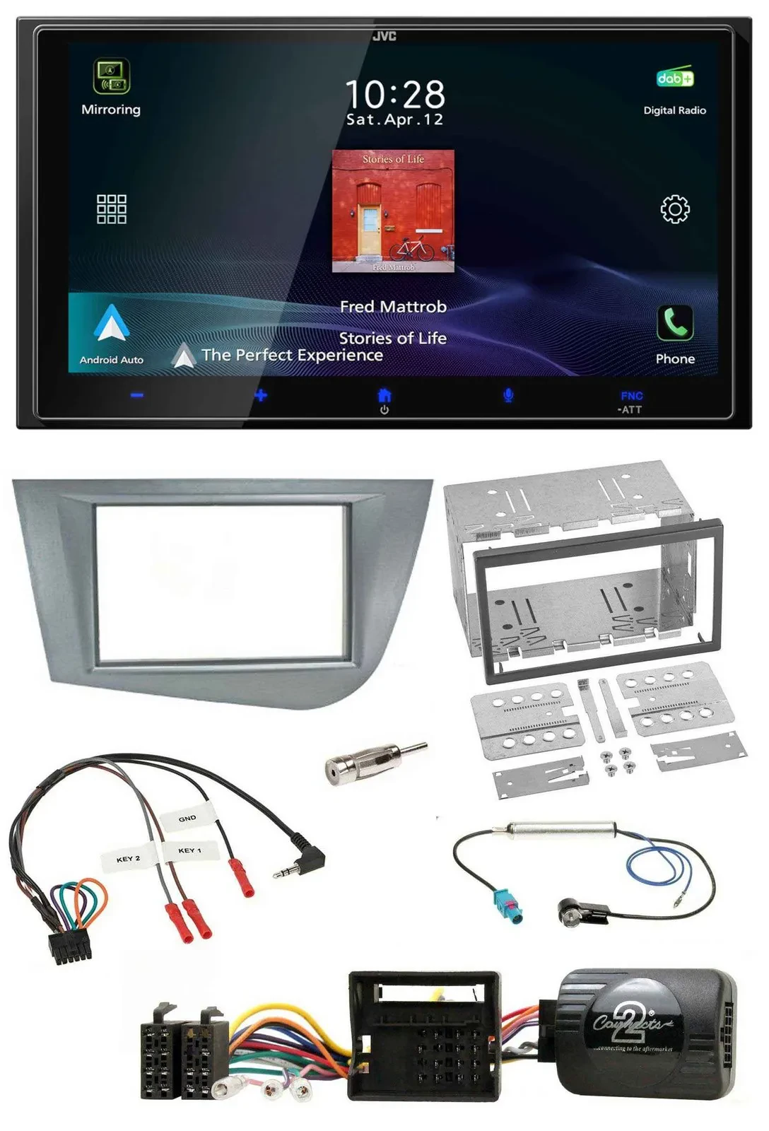 JVC USB Bluetooth 2DIN DAB Lenkrad Autoradio für Seat Leon 2005-2012 silber