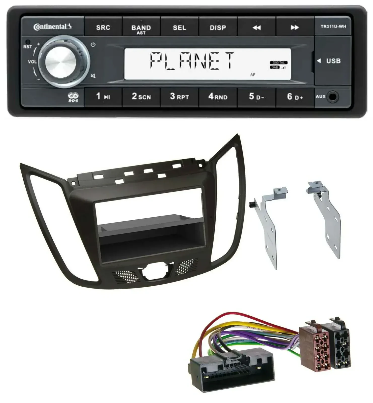 Автомагнитола Continental 1DIN USB MP3 AUX для Ford C-Max/Kuga тёмно-коричневый