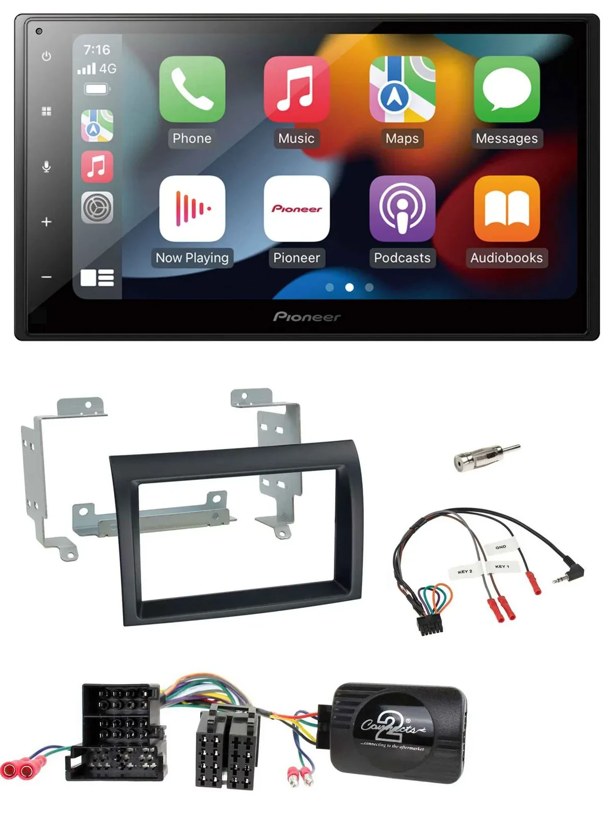 Pioneer DAB Bluetooth 2DIN USB Lenkrad Autoradio für Citroen Peugeot Fiat schwar