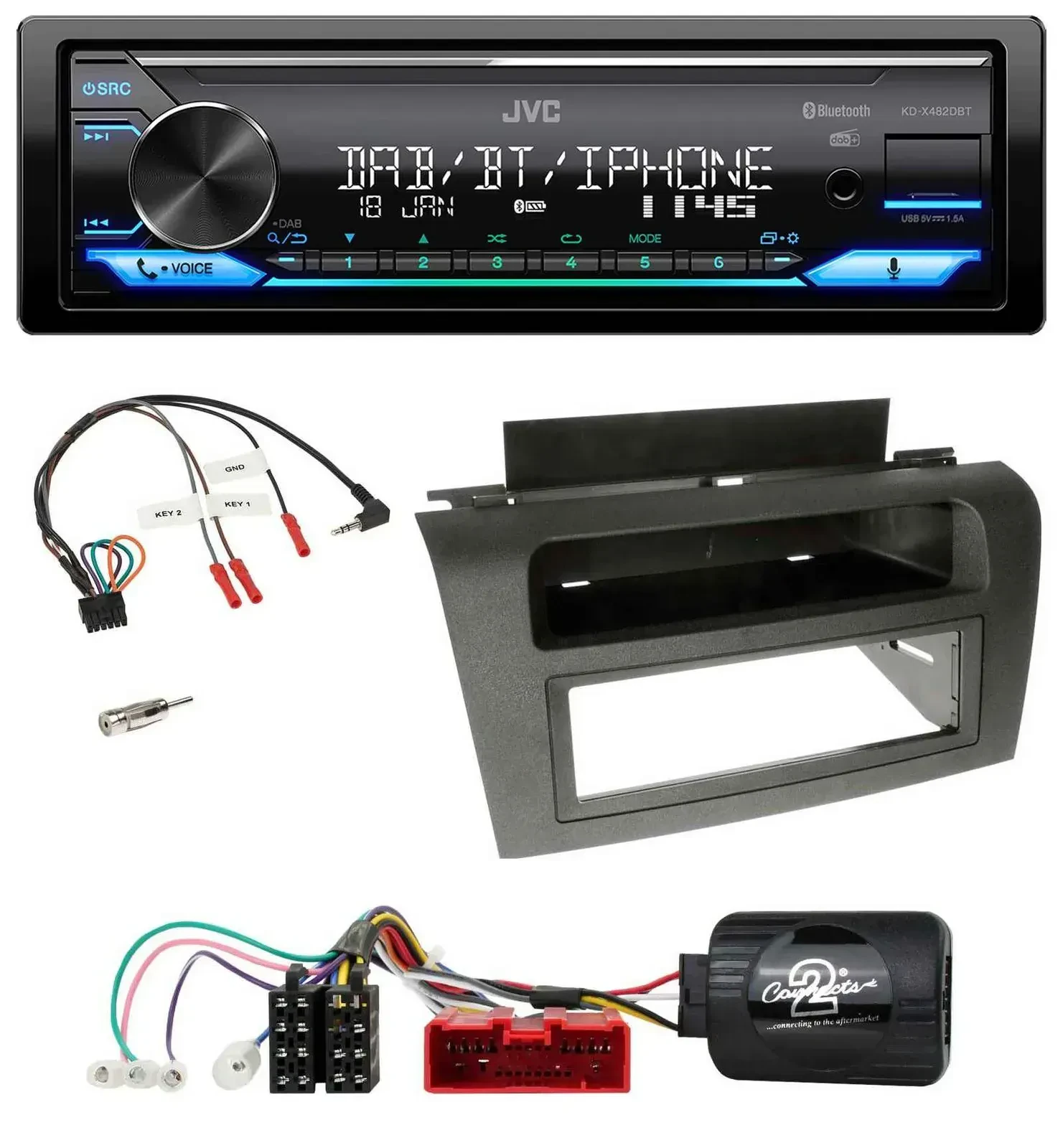Автомагнитола JVC Bluetooth, DAB, USB для Mazda 3 (2003–2009) с поддержкой управления на руле