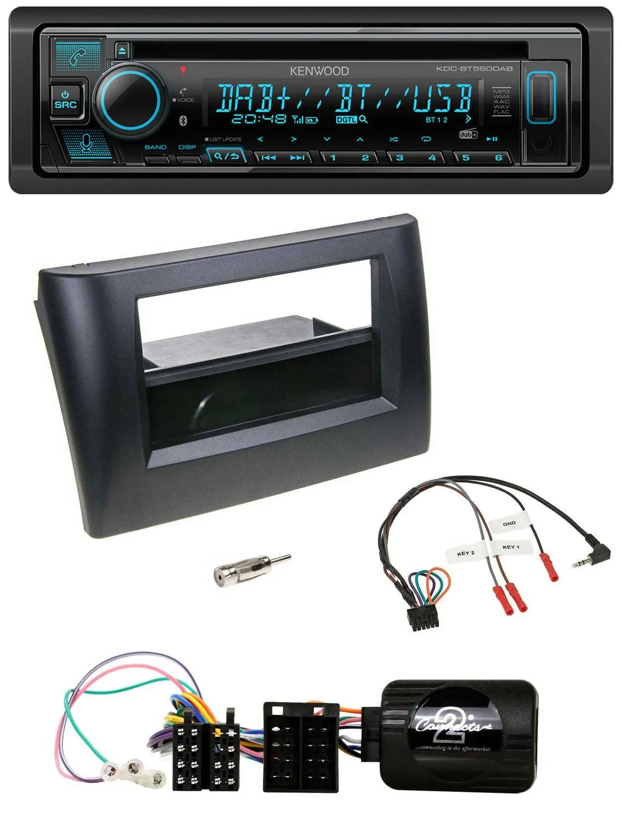 Автомагнитола Kenwood Bluetooth DAB CD USB для Fiat Stilo 2001–2007 черная