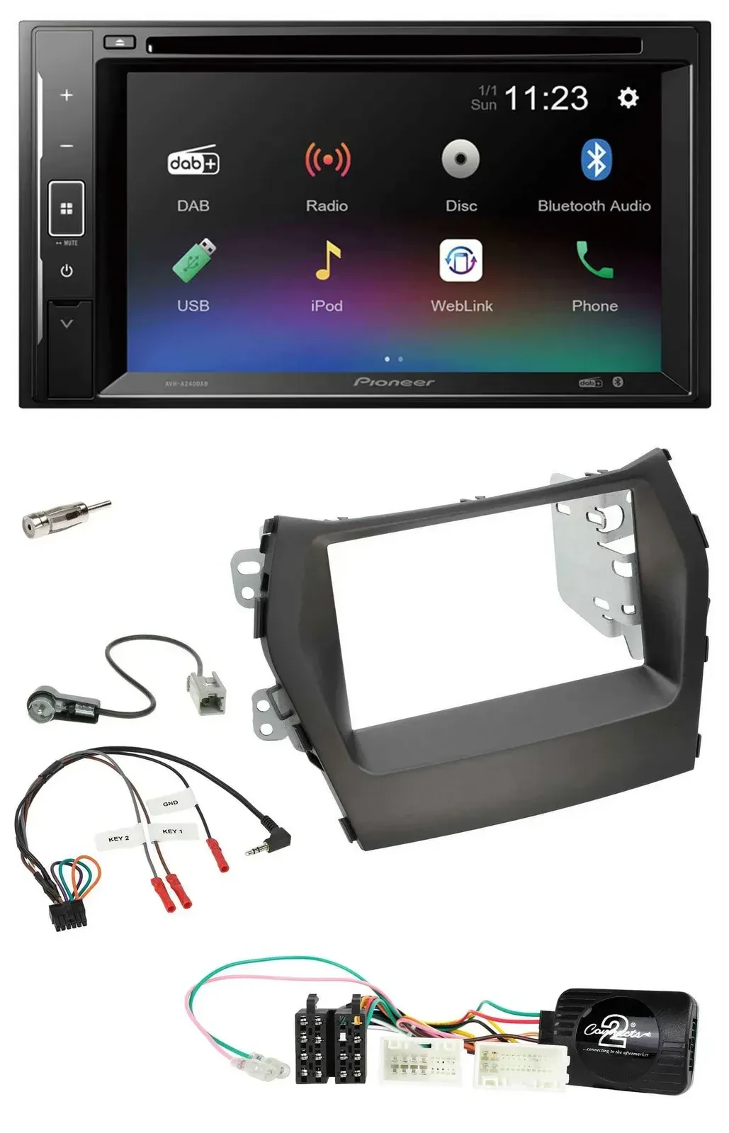 Автомагнитола Pioneer 2DIN, Bluetooth, DAB, DVD, USB для Hyundai Santa Fe