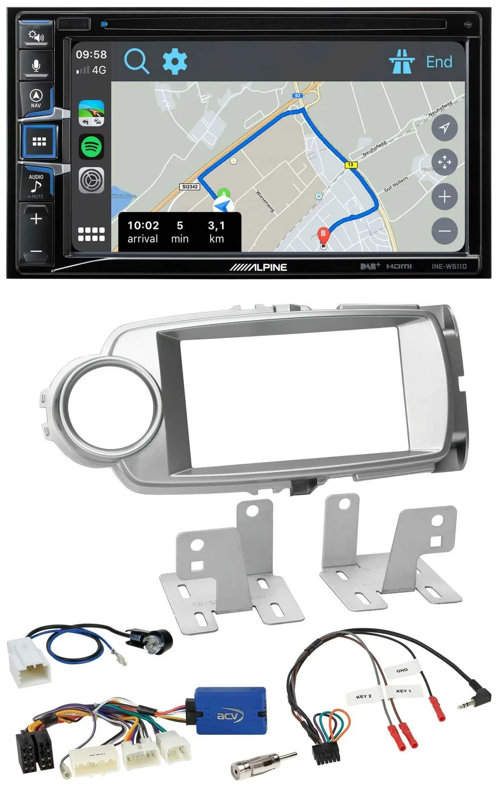 Автомагнитола Alpine 2DIN DAB TMC Bluetooth USB для Toyota Yaris 2011–2014 с навигацией и поддержкой кнопок на руле