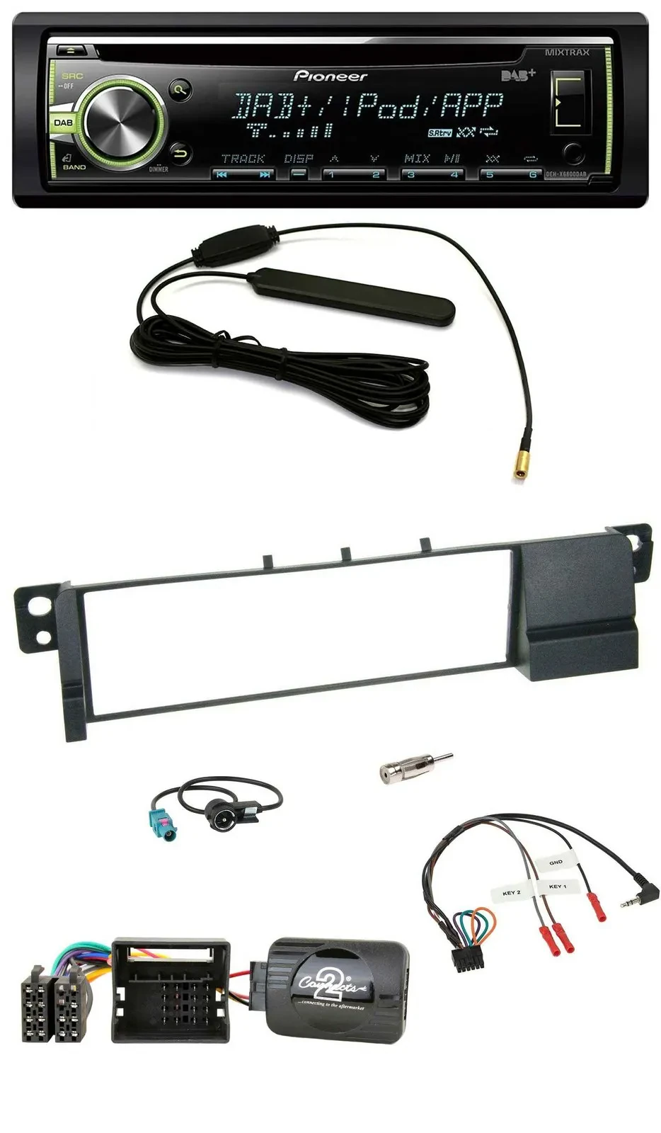 Автомагнитола для BMW 3 Series E46 Pioneer MP3 USB CD DAB Quadlock, поддержка кнопок на руле