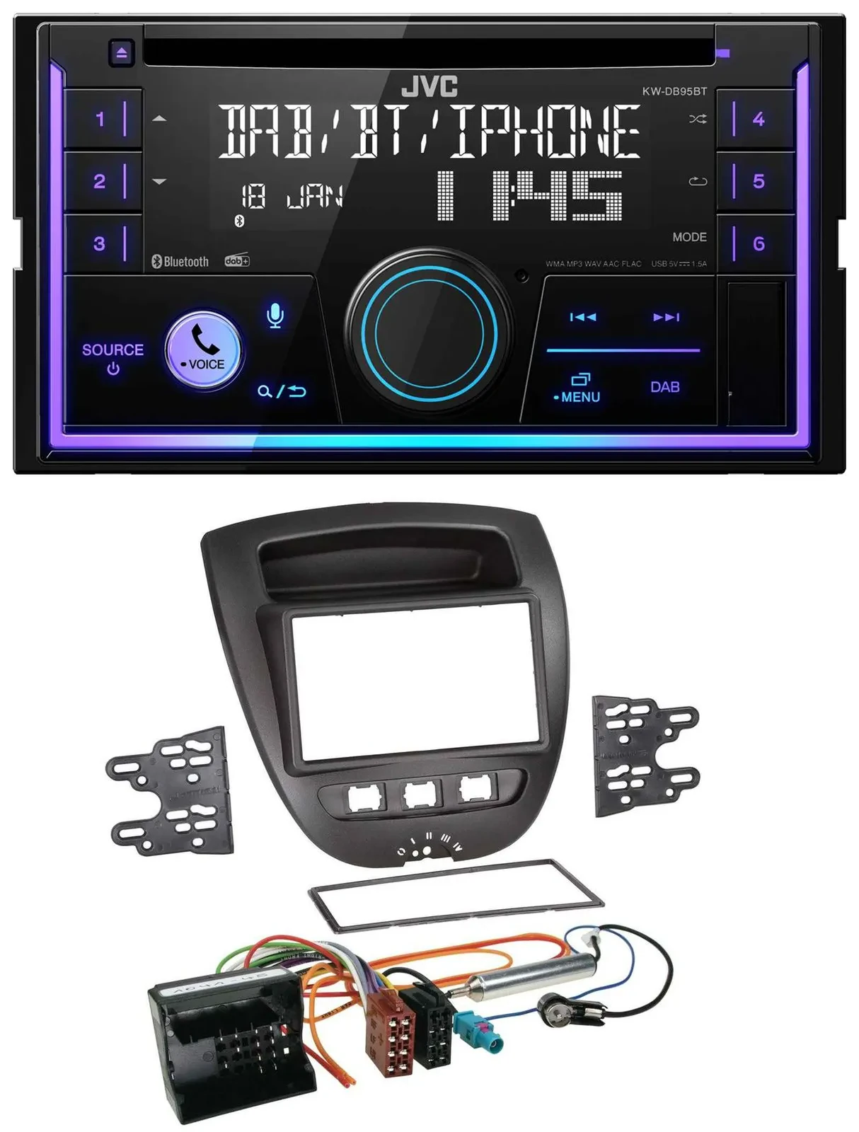 Автомагнитола JVC 2DIN CD DAB Bluetooth USB для Citroen C1, Peugeot 107, Toyota Ay