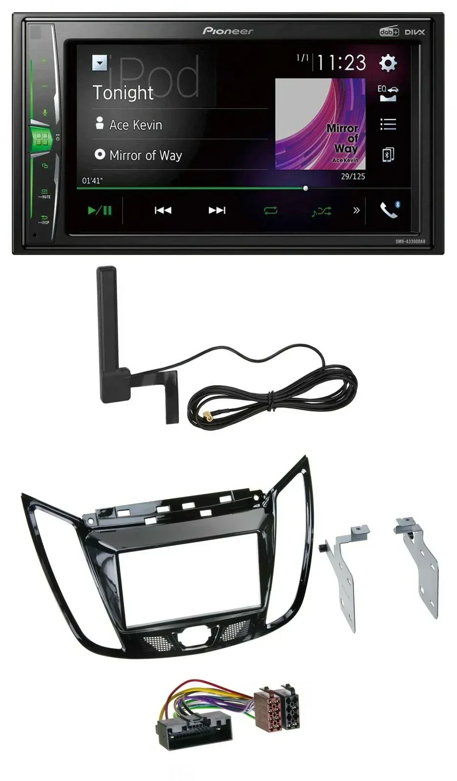 Автомагнитола для Ford C-Max/Kuga Pioneer 2DIN, Bluetooth, DAB, AUX, MP3, черный (глянцевый)