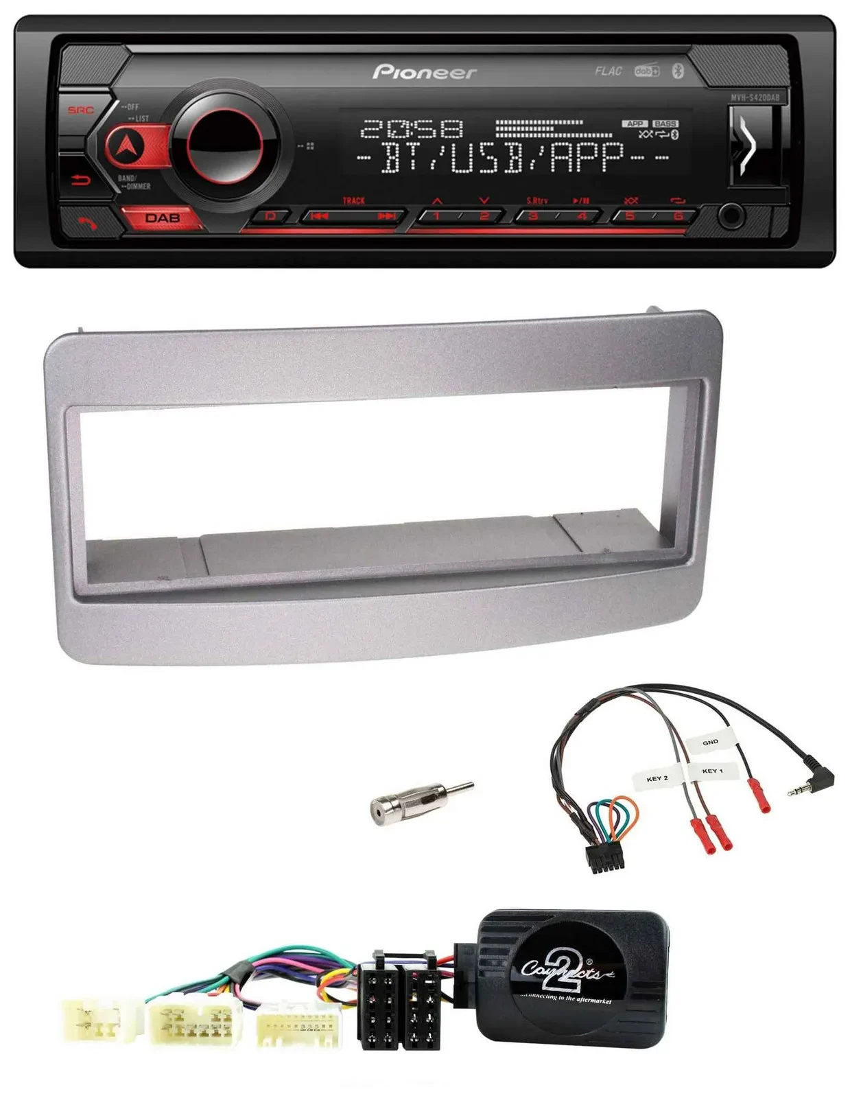 Автомагнитола для Toyota RAV4 (2001–2006) Pioneer USB, DAB, Bluetooth, тёмно-серебристый