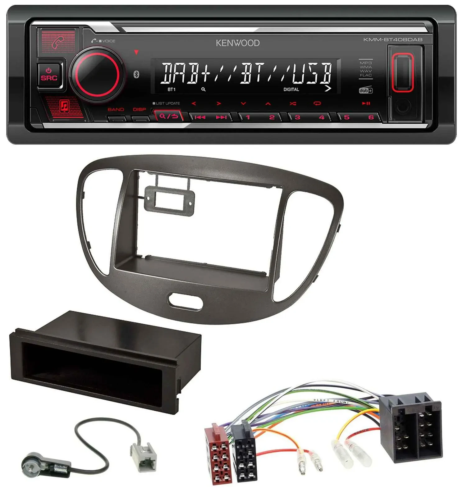 Kenwood MP3 Bluetooth USB DAB Autoradio für Hyundai i10 2008-2013 dunkelsilber