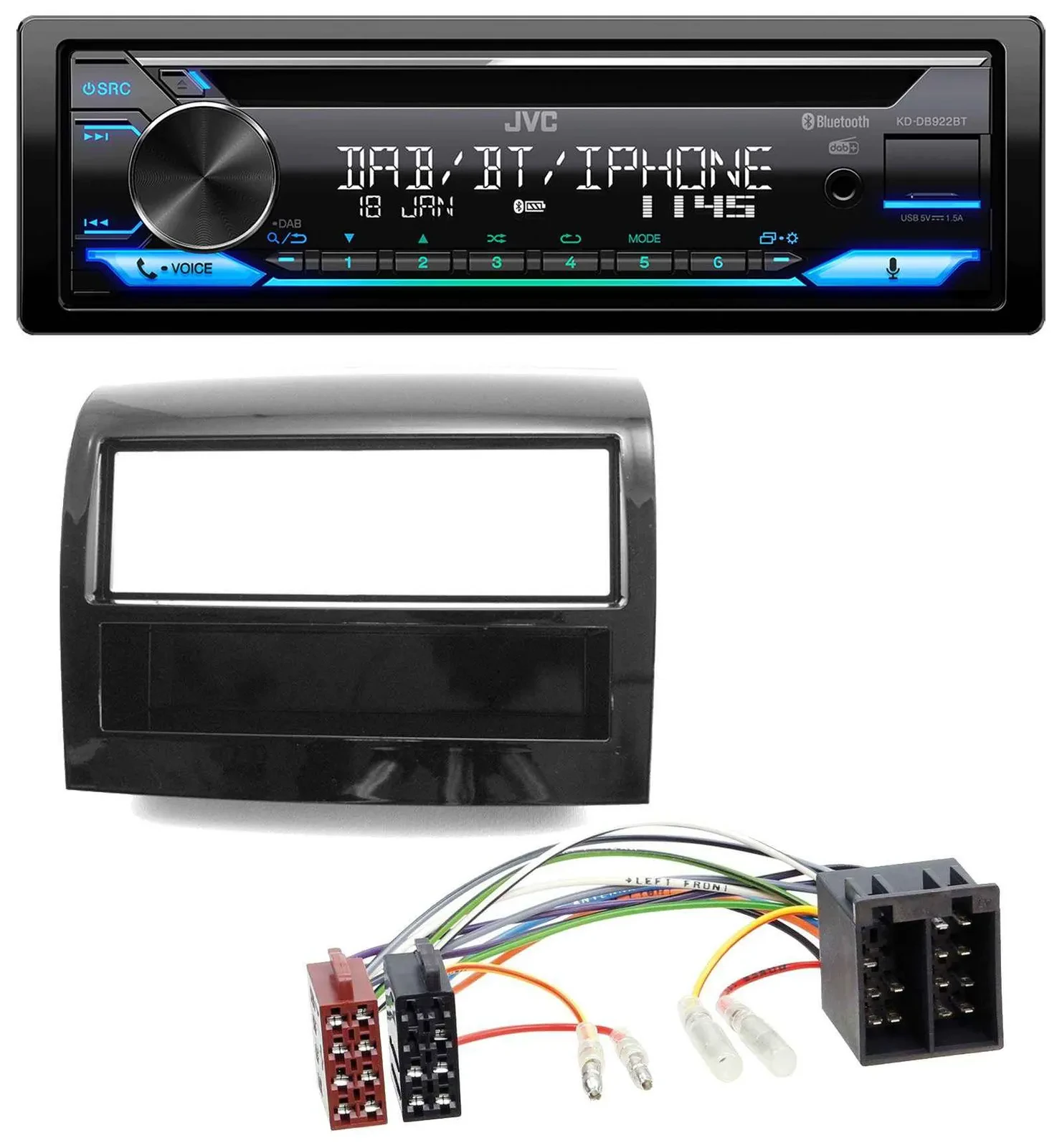 JVC Bluetooth MP3 USB DAB CD Autoradio für Fiat Ducato 2011-2021 piano schwarz