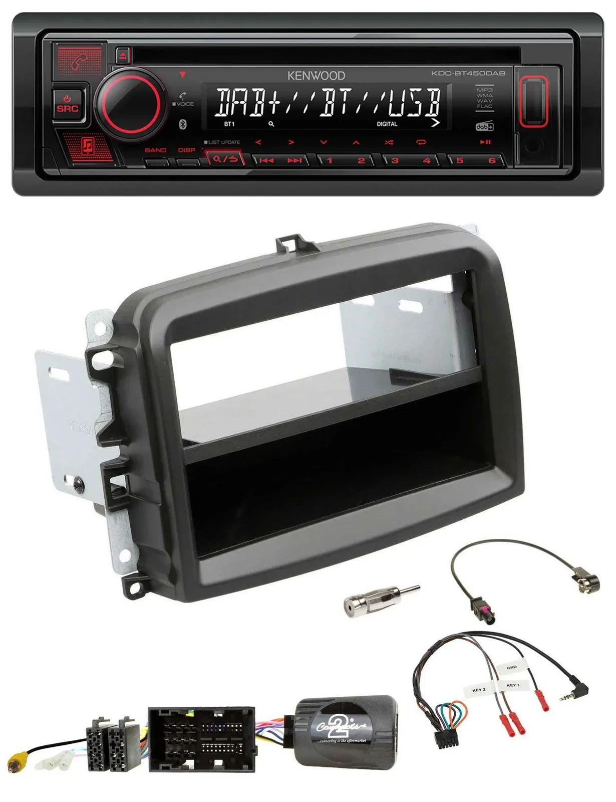 Kenwood Lenkrad CD USB Bluetooth DAB Autoradio für Fiat 500 L (ab 2012)