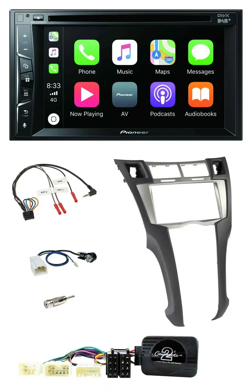 Автомагнитола Pioneer 2DIN USB DVD Bluetooth DAB для Toyota Yaris 2006–2011 с поддержкой кнопок на руле