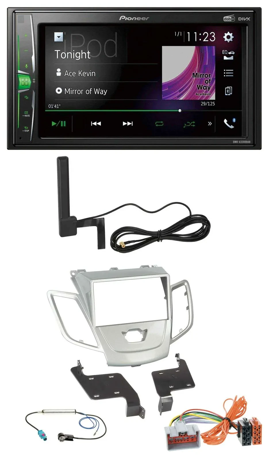 Автомагнитола для Ford Fiesta (2008–2010) Pioneer 2DIN Bluetooth, DAB, MP3, AUX серебристая