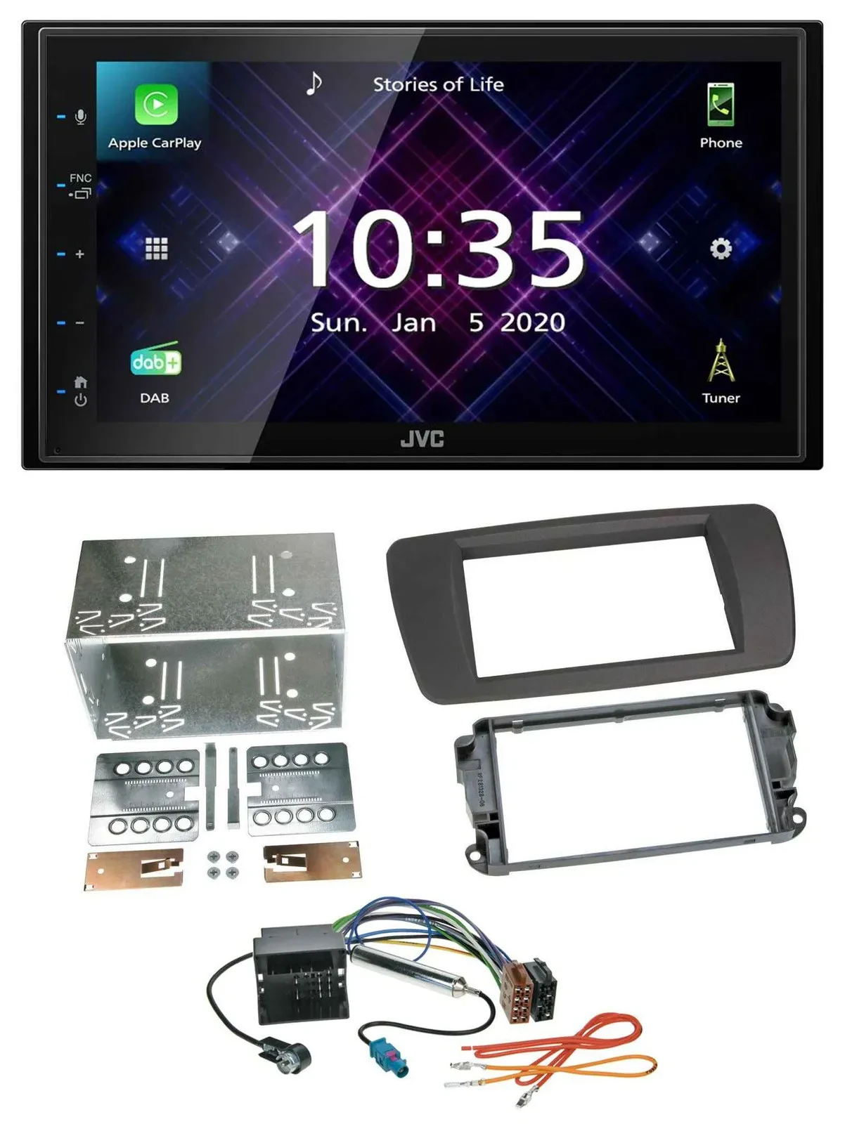 Автомагнитола для Seat Ibiza JVC 2DIN, DAB, Bluetooth, USB, MP3, цвет Tuam Grey