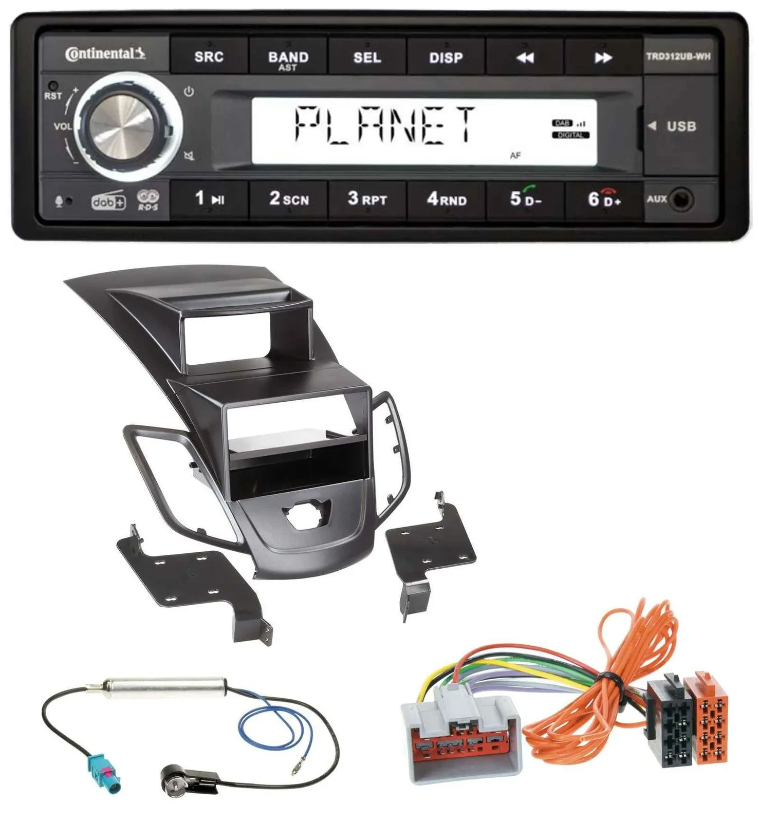 Автомагнитола Continental 1DIN USB AUX DAB MP3, для Ford Fiesta 2008–2010, черный