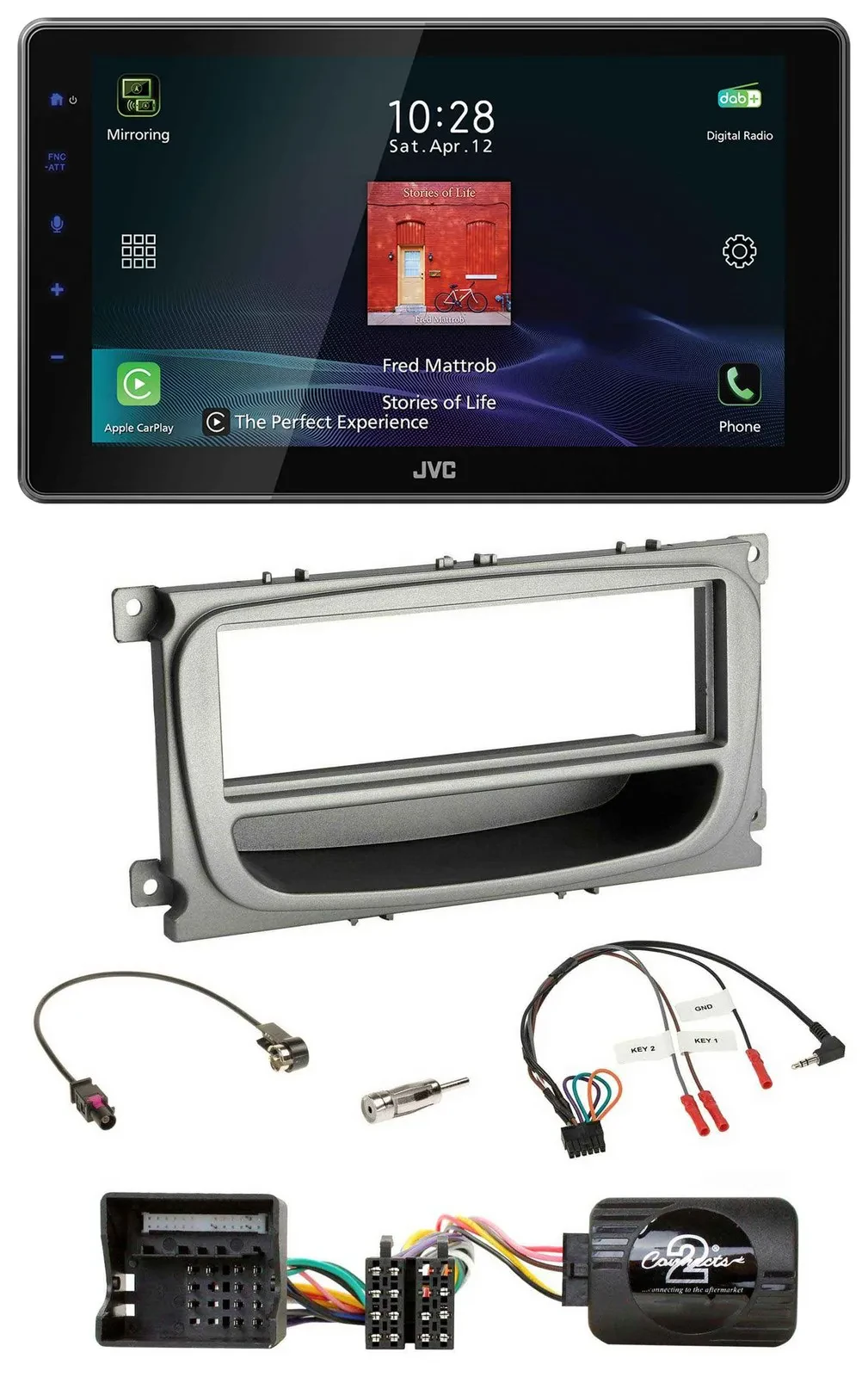 JVC DAB Lenkrad Bluetooth USB Autoradio für Ford C-Max Focus Galaxy ab 07 silber