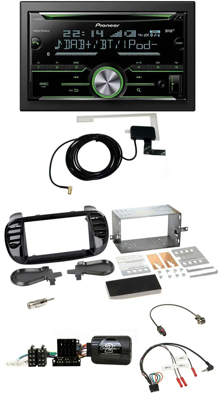 Pioneer CD USB Lenkrad Bluetooth 2DIN DAB Autoradio für Fiat 500 Fakra 08-15 sch