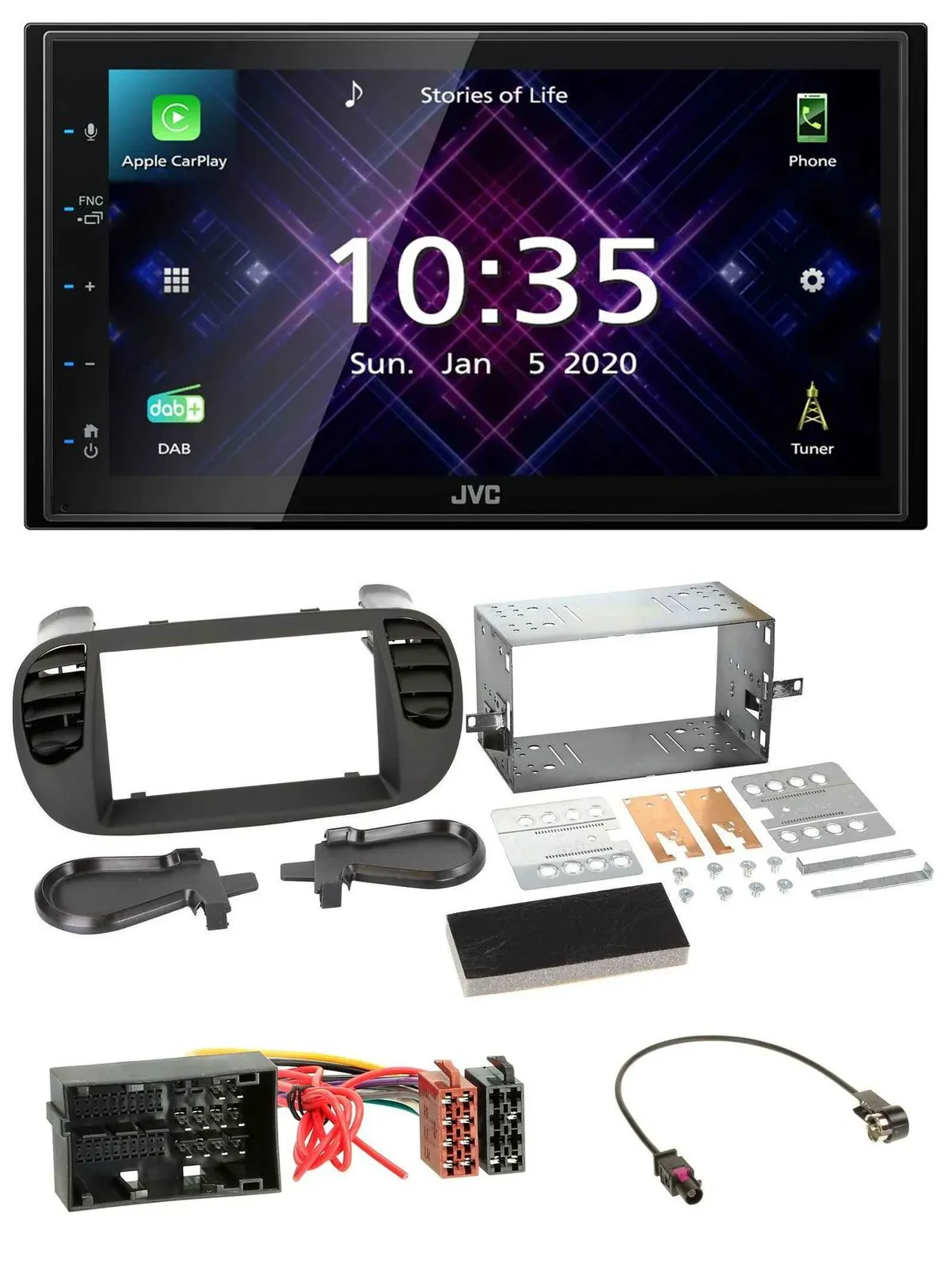 Автомагнитола для Fiat 500 JVC 2DIN DAB Bluetooth USB Soft Touch
