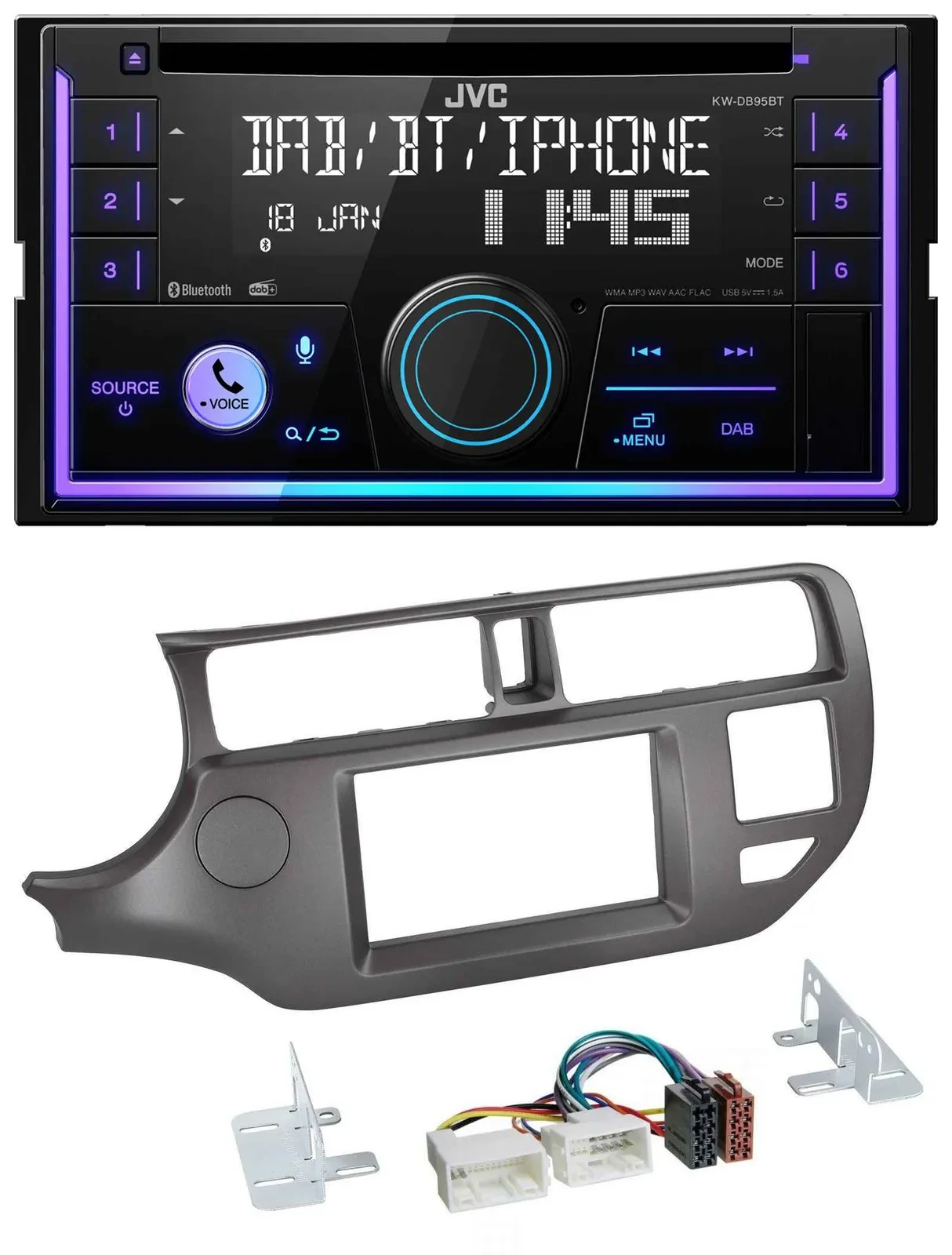 JVC MP3 USB 2DIN DAB Bluetooth CD Autoradio für Kia Rio UB 11-14 anthrazit