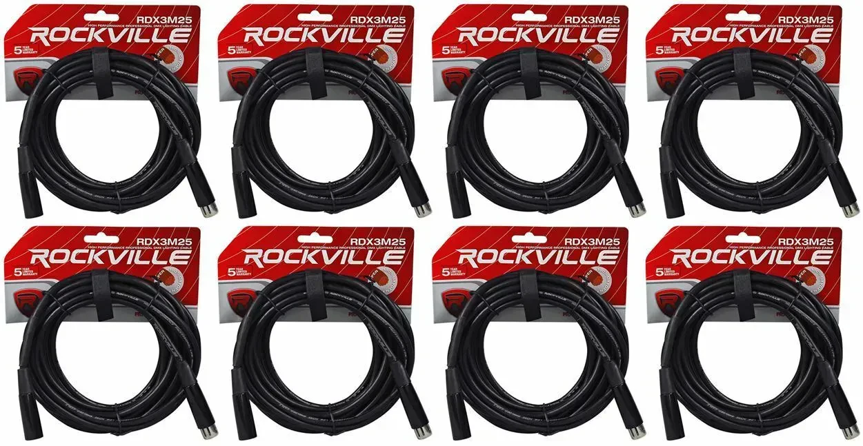 DMX-кабель Rockville RDX3M25 Black 7.6 м (8 штук)